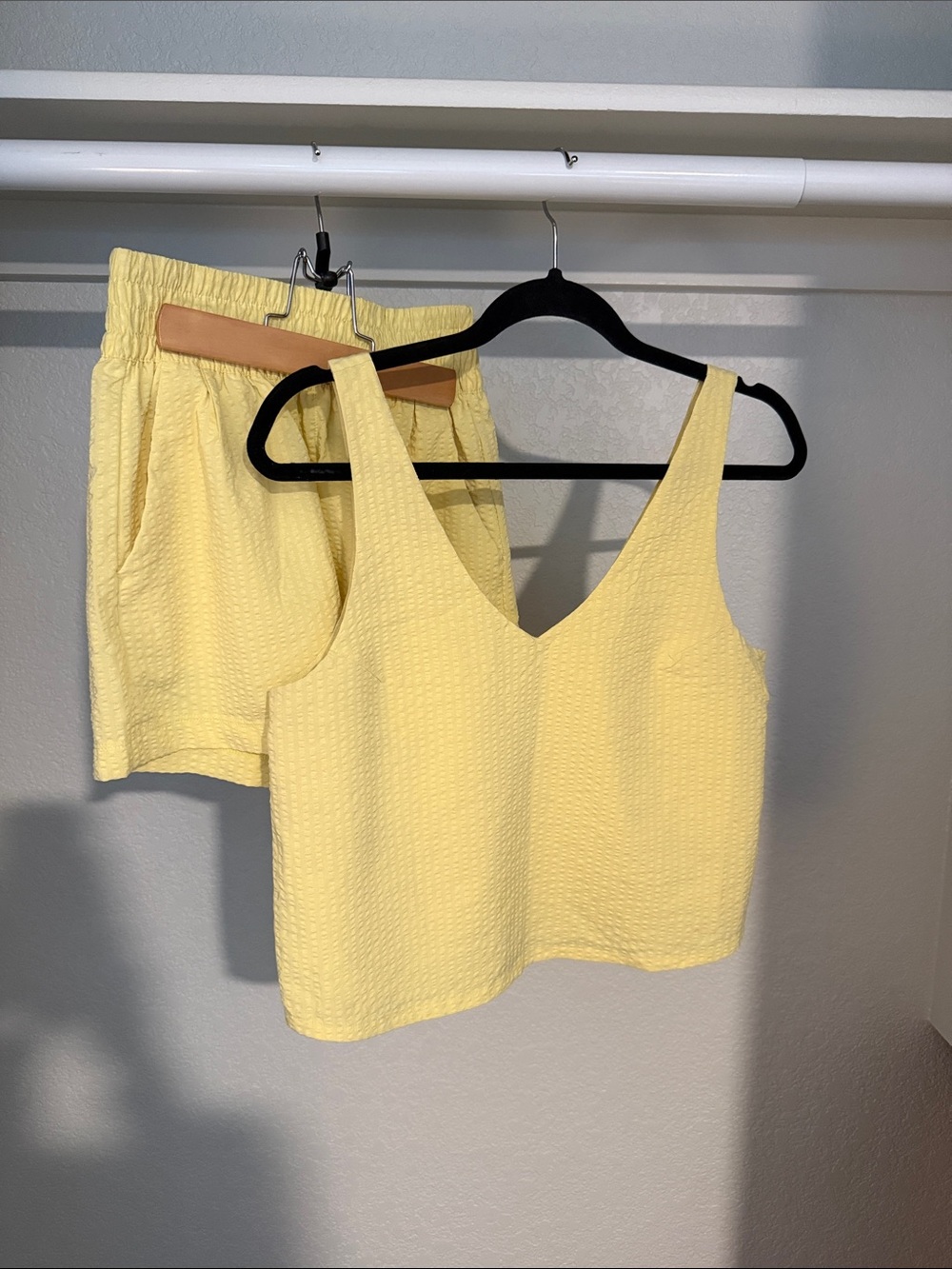 Vuori Villa Yellow Seersucker Lounge Tank & Shorts Set